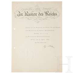 Göring's certificate of appointment as Prime Minister of Prussia dated April 11, 1933 Göring's certificate of appointment as Prime Minister of Prussia dated April 11, 1933