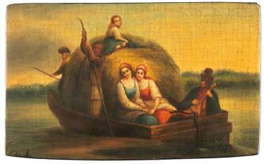 RARE 'MALACHITE'PAINT TIN WITH A BOAT RIDE IN THE HAY RARE 'MALACHITE'PAINT TIN WITH A BOAT RIDE IN THE HAY