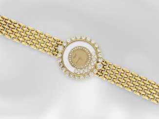 Armbanduhr: luxuriöse Damenuhr Chopard Happy Diamonds, Ref. 4180, Schweiz, mit Zertifikat, gefertigt in 18K Gelbgold und mit feinsten Brillanten besetzt Armbanduhr: luxuriöse Damenuhr Chopard Happy Diamonds, Ref. 4180, Schweiz, mit Zertifikat, gefertigt in 18K Gelbgold und mit feinsten Brillanten besetzt