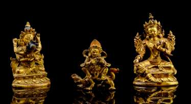 Three fire-gilded bronzes: SYAMATARA, SAMVARA and JAMBHALA Three fire-gilded bronzes: SYAMATARA, SAMVARA and JAMBHALA