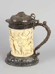 German tankard with silver mounted feed top lid and handgrip German tankard with silver mounted feed top lid and handgrip