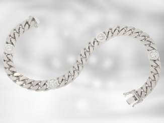 Bracelet: solid brushed 14K white gold curb bracelet with a fine brilliant-trim, 0.96 ct, hand-signed work, the court jeweller Roesner Bracelet: solid brushed 14K white gold curb bracelet with a fine brilliant-trim, 0.96 ct, hand-signed work, the court jeweller Roesner