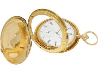 Pocket watch: extremely rare, flat, Precision, Anker clock with rare Cabriolet/Convertible-case, Arthur Richard, Neuchatel, No. 19207, CA. 1850 Pocket watch: extremely rare, flat, Precision, Anker clock with rare Cabriolet/Convertible-case, Arthur Richard, Neuchatel, No. 19207, CA. 1850