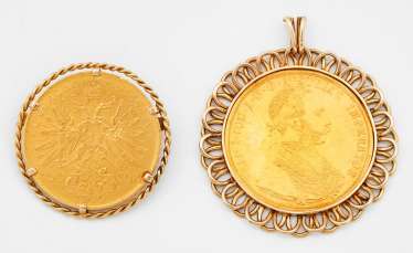 Two crowns of gold coin pendant with Emperor Franz Joseph 1915 Two crowns of gold coin pendant with Emperor Franz Joseph 1915