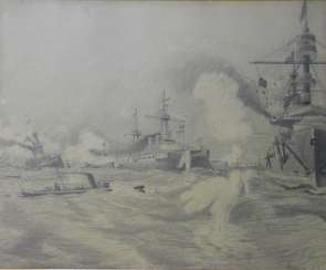 Kaiser Wilhelm II, Maritime battle scene of several war ships Kaiser Wilhelm II, Maritime battle scene of several war ships