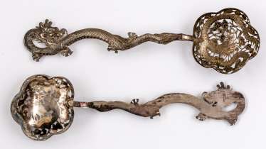 2 SILVER DRAGON TEA STRAINERS 2 SILVER DRAGON TEA STRAINERS