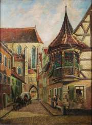 Heinrich Eberhardt (Ehningen 1919 - Leonberg 2003) Feuerleinserker mit Jakobskirche, Rothenburg ob der Tauber Heinrich Eberhardt (Ehningen 1919 - Leonberg 2003) Feuerleinserker mit Jakobskirche, Rothenburg ob der Tauber