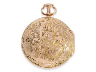 Pocket watch: rare and exceptionally beautiful Bavarian bicolour repoussé double-case spindle watch with repeater, Jacob Rottenfelder Öttingen No.680, approx. 1760 Pocket watch: rare and exceptionally beautiful Bavarian bicolour repoussé double-case spindle watch with repeater, Jacob Rottenfelder Öttingen No.680, approx. 1760