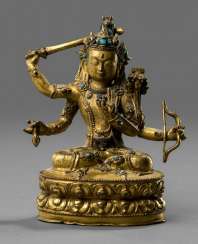 Fire-gilt Bronze of the Manjugosha on a Lotus Fire-gilt Bronze of the Manjugosha on a Lotus