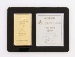 1 - gold bullion 100g gold bars, embossed, manufacturer, Heimerle + Meule 1 - gold bullion 100g gold bars, embossed, manufacturer, Heimerle + Meule