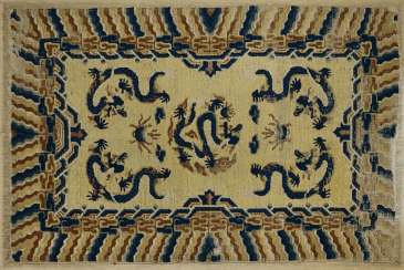 MAJOR, IMPERIAL YELLOW CARPET WITH FIVE BLUE DRAGONS MAJOR, IMPERIAL YELLOW CARPET WITH FIVE BLUE DRAGONS