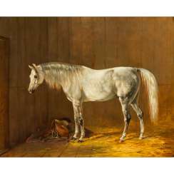 ADAM, EMIL (1843-1926), "White horse standing in the stable", ADAM, EMIL (1843-1926), "White horse standing in the stable",