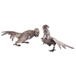 A pair of figures fighting cocks A pair of figures fighting cocks