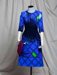 SAMANTHA CAMERON'S NAVY BLUE, BLACK AND NEON PATTERNED DRESS AND DAVID CAMERON'S MAROON TIE SAMANTHA CAMERON'S NAVY BLUE, BLACK AND NEON PATTERNED DRESS AND DAVID CAMERON'S MAROON TIE