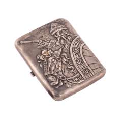 Russian silver cigarette case with image of Ilya Muromets Russian silver cigarette case with image of Ilya Muromets