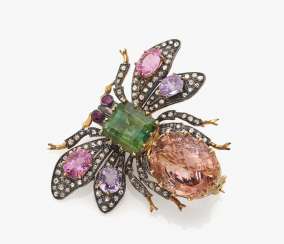 Beetle brooch with tourmalines, amethysts, morganite, rubies and diamond roses Beetle brooch with tourmalines, amethysts, morganite, rubies and diamond roses