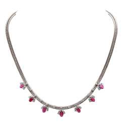 Necklace encrusted with 48 brilliant-cut diamonds & 7 rubies, Necklace encrusted with 48 brilliant-cut diamonds & 7 rubies,