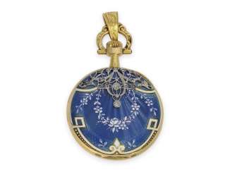 Pocket watch/Anhängeuhr: extremely rare Omega Gold/enamel/platinum ladies watch with diamonds, Art Nouveau, CA. 1900 Pocket watch/Anhängeuhr: extremely rare Omega Gold/enamel/platinum ladies watch with diamonds, Art Nouveau, CA. 1900