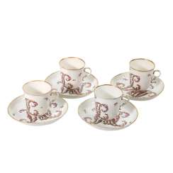 NYMPHENBURG 4 Tassen mit Untertassen, wohl 1780-1790. NYMPHENBURG 4 Tassen mit Untertassen, wohl 1780-1790.