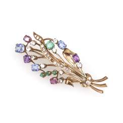 Flower branch brooch with various stones Flower branch brooch with various stones