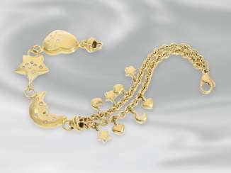 Bracelet: beautiful vintage bracelet with heart, star and Crescent moon motifs, approx 0,31 ct brilliant stocking, 18K yellow gold Bracelet: beautiful vintage bracelet with heart, star and Crescent moon motifs, approx 0,31 ct brilliant stocking, 18K yellow gold