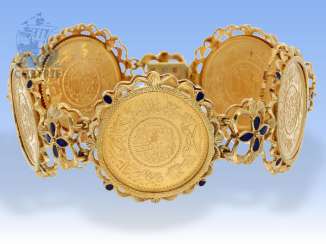 Armband: außergewöhnliches vintage Münzarmband, signiert Fabor, 18K Gold Armband: außergewöhnliches vintage Münzarmband, signiert Fabor, 18K Gold