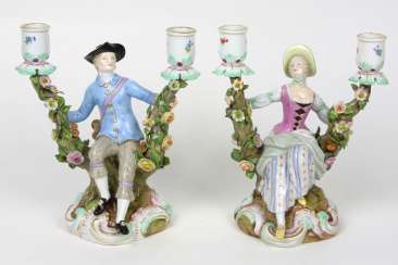 Pair of figural magnificent chandelier, Meissen, around 1860 Pair of figural magnificent chandelier, Meissen, around 1860