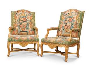 A PAIR OF REGENCE GILTWOOD FAUTEUILS A PAIR OF REGENCE GILTWOOD FAUTEUILS