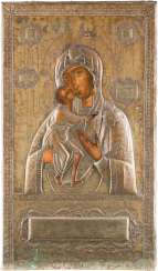 A MONUMENTAL ICON WITH THE MOTHER OF GOD OF FEODOR (FEODOROWSKAJA) WITH OKLAD A MONUMENTAL ICON WITH THE MOTHER OF GOD OF FEODOR (FEODOROWSKAJA) WITH OKLAD