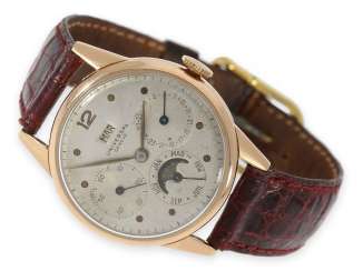 Watch: sought-after universal Geneve full calendar watch in red gold, ref. 11303, 1930s / 40s Watch: sought-after universal Geneve full calendar watch in red gold, ref. 11303, 1930s / 40s