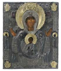 Large signed icon of the mother of God of the sign with Silberoklad Large signed icon of the mother of God of the sign with Silberoklad
