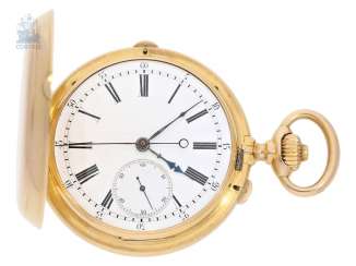 Pocket watch: very fine, early, and heavy, gold savonnette with independent, anhaltbarer second, and Pocket watch: very fine, early, and heavy, gold savonnette with independent, anhaltbarer second, and