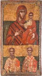 MONUMENTAL TWO FIELDS-ICON OF THE MOTHER OF GOD HODEGETRIA, AND TWO BISHOPS MONUMENTAL TWO FIELDS-ICON OF THE MOTHER OF GOD HODEGETRIA, AND TWO BISHOPS