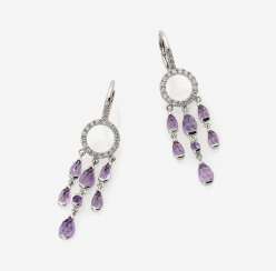 A Pair of drop earrings with amethysts and diamonds A Pair of drop earrings with amethysts and diamonds