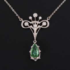 Art Nouveau necklace with emerald and diamonds Art Nouveau necklace with emerald and diamonds