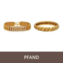 PANDE AUCTION - 1 bangle and bracelet with stones, 22K gold. ( PANDE AUCTION - 1 bangle and bracelet with stones, 22K gold. (