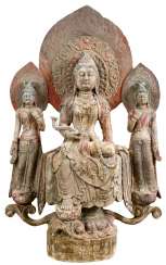 Monumentale Triade-Buddha-Skulptur Monumentale Triade-Buddha-Skulptur