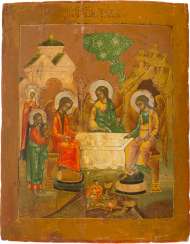 A BIG ICON OF OLD TESTAMENT TRINITY WITH OKLAD A BIG ICON OF OLD TESTAMENT TRINITY WITH OKLAD
