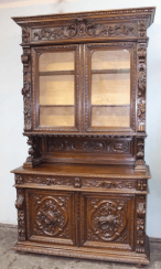 Sideboard with birds,glass top,oak Sideboard with birds,glass top,oak