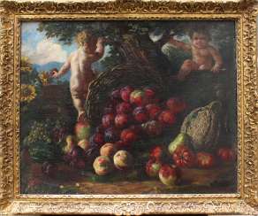 Jacob de Wit (1695-1754)-circle, Food basket with two children in landscape Jacob de Wit (1695-1754)-circle, Food basket with two children in landscape