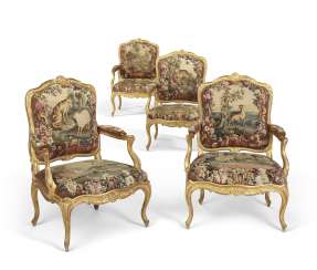 A SET OF FOUR LOUIS XV GILTWOOD FAUTEUILS A SET OF FOUR LOUIS XV GILTWOOD FAUTEUILS