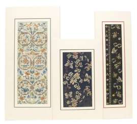 Trois Textilfragmente avec de la Broderie sur Seidengrund Trois Textilfragmente avec de la Broderie sur Seidengrund