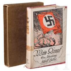 Margarethe Bauderer - "Mein Kampf" 1926 Volume 1 in a slipcase with a Christmas dedication by Adolf Hitler Margarethe Bauderer - "Mein Kampf" 1926 Volume 1 in a slipcase with a Christmas dedication by Adolf Hitler