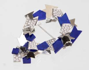 Lapis Lazuli Brilliant Brooch - White Gold 750 Lapis Lazuli Brilliant Brooch - White Gold 750
