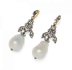 Pearl And Diamond Drop Earrings. Pearl And Diamond Drop Earrings.