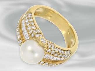 Ring: attractive pearl ring with diamonds, about 2.1 ct, 18K Gold Farming, neuwertig, NP lt. Label over€5,000 Ring: attractive pearl ring with diamonds, about 2.1 ct, 18K Gold Farming, neuwertig, NP lt. Label over€5,000