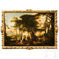 Resting travelers to a source, in the manner of Salvator Rossa, Italy, 17. Century Resting travelers to a source, in the manner of Salvator Rossa, Italy, 17. Century