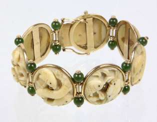 antique Jade carving bracelet - yellow gold 585 antique Jade carving bracelet - yellow gold 585