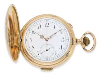 Pocket watch: very large and heavy gold savonnette minute repeater and Chronograph, Le Phare (Barbezat Baillot), Swiss Patent 13244, CA. 1900 Pocket watch: very large and heavy gold savonnette minute repeater and Chronograph, Le Phare (Barbezat Baillot), Swiss Patent 13244, CA. 1900