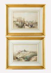 David Roberts(1796-1864)-Colour etchings, Two first state views from Jerusalem, in passepartout framed, signed in the stone David Roberts(1796-1864)-Colour etchings, Two first state views from Jerusalem, in passepartout framed, signed in the stone